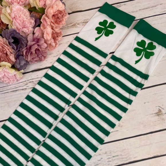 Green & White Stripe Thigh High Over Knee Stocking - Picture 3 of 7